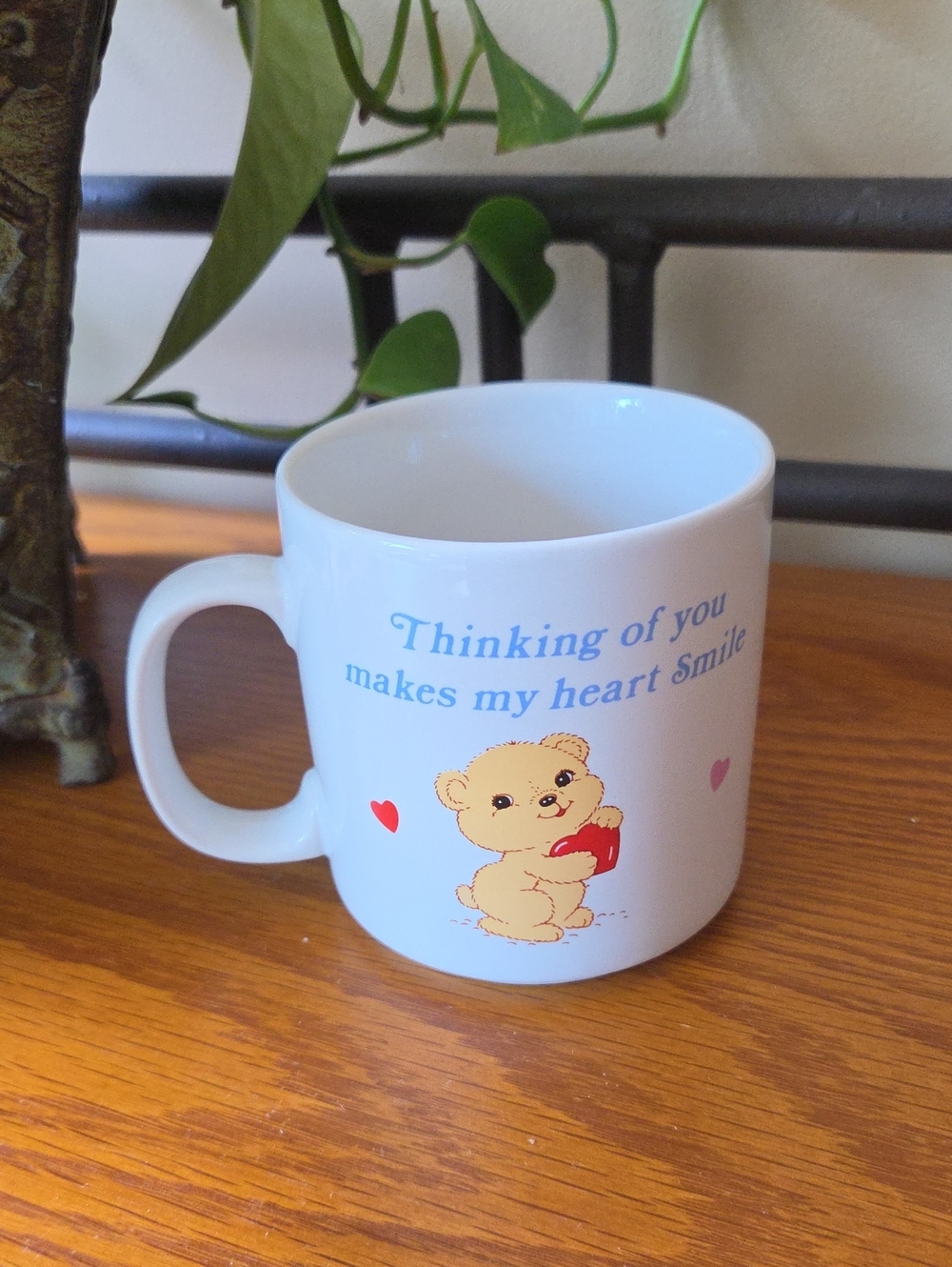 Vtg Russ Berrie White Ceramic Mug with Cute Bear and Heart Graphic - Holds 9 0z